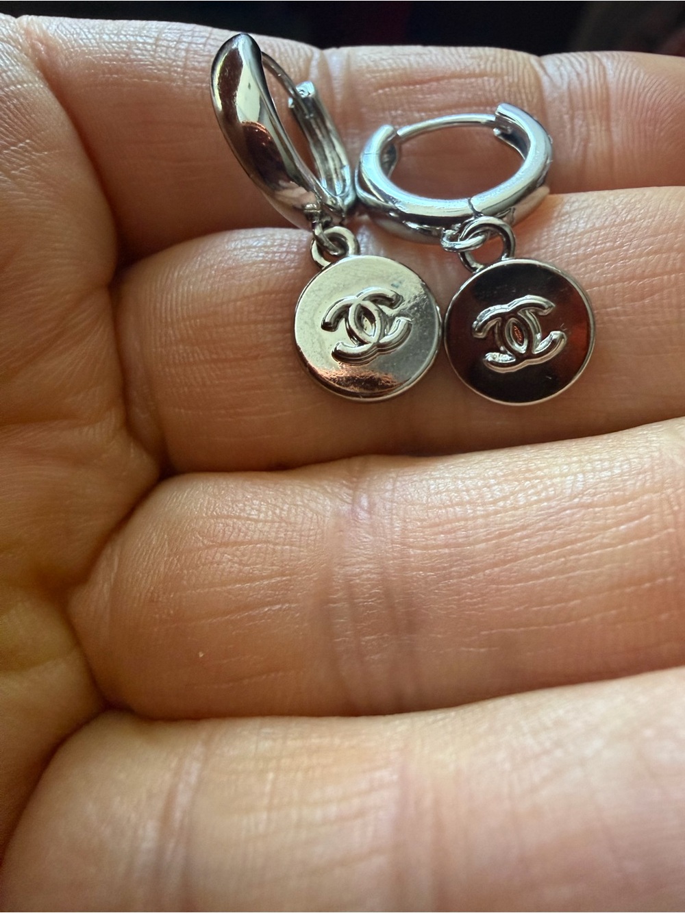 Unbranded Upcycled Silver Chanel Hoop Earrings with Logo mini